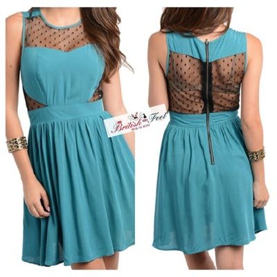 Jade flare dress with mesh insert