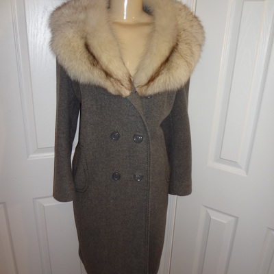 Vintage gray wool rabbit fur collar coat size 2x
