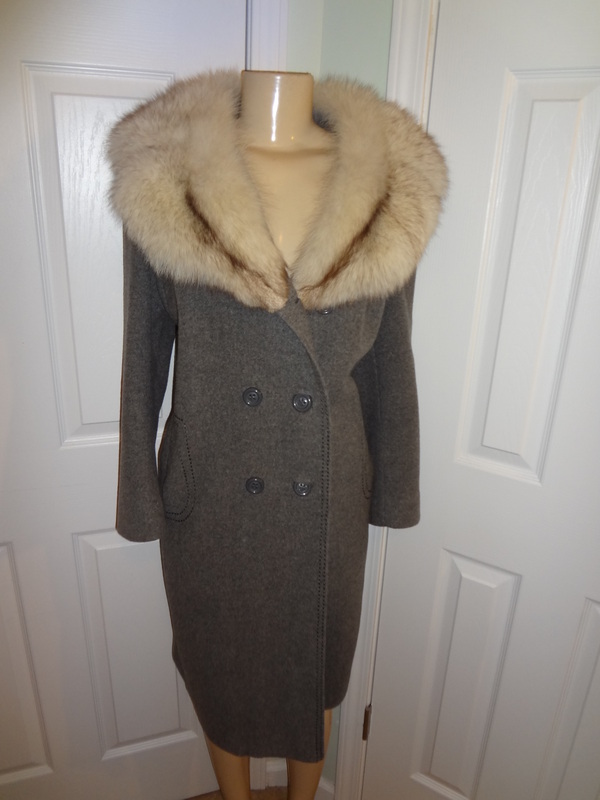 Vintage Gray Wool Rabbit Fur Collar Coat Size 2X