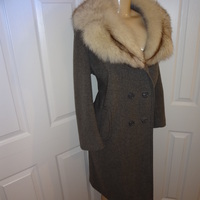 Vintage Gray Wool Rabbit Fur Collar Coat Size 2X - Thumbnail 1