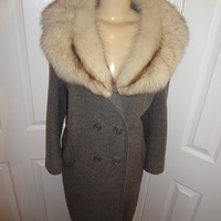 Vintage Gray Wool Rabbit Fur Collar Coat Size 2X - Thumbnail 2