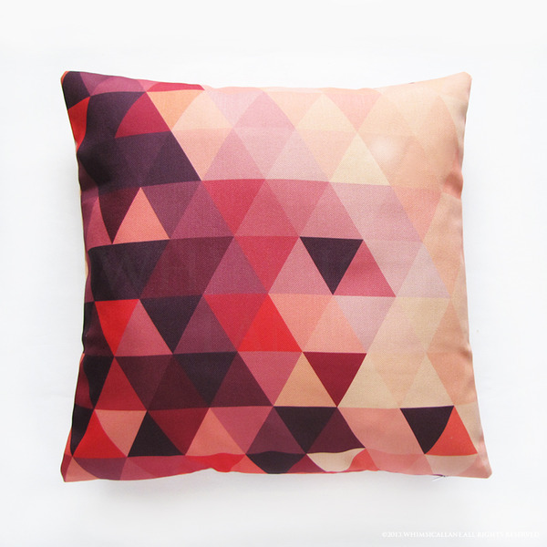 Plum Pink Mosaic Triangles Pillow Cover (16" X 16")