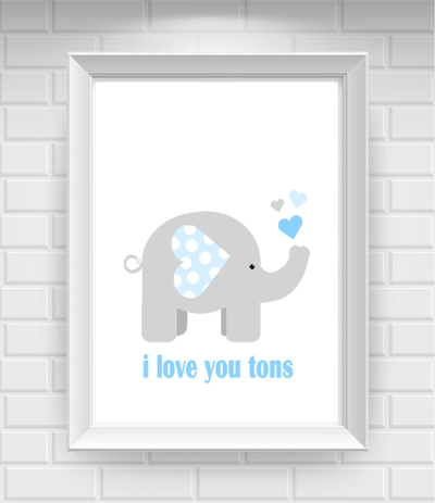 11"x14" I Love You Tons with Elephant Nursery Poster Print / Wall Art