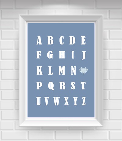 11"x14" Alphabet with Hearts Nursery Poster Print / Wall Art