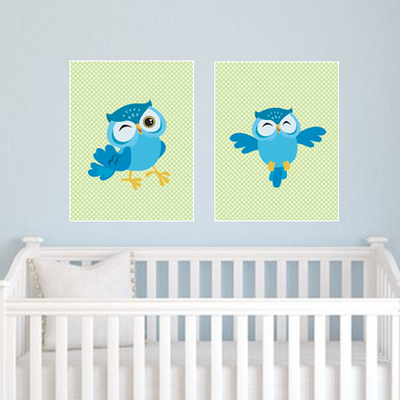Set of two 11"x14" owl with polka dots poster prints / wall art