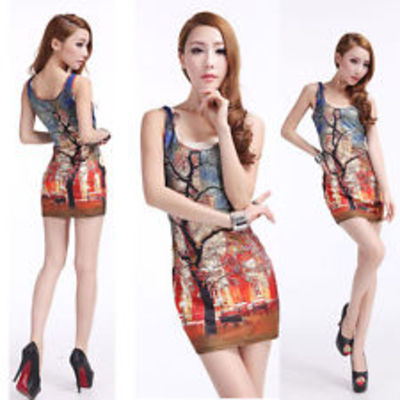  mini autumn landscape pattern package hip dress