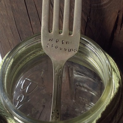 "worm crossing" hand stamped garden marker