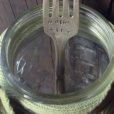 "worm xing" hand stamped garden marker