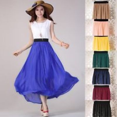 Chiffon pleated retro long maxi skirt vintage dress 6colors