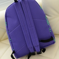 Zipper Harajuku Weed Pink/Green Leaves Pattern Backpack Day Bag - Thumbnail 2