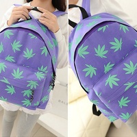 Zipper Harajuku Weed Pink/Green Leaves Pattern Backpack Day Bag - Thumbnail 3