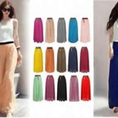  double layer chiffon elastic waist long pleated maxi skirt