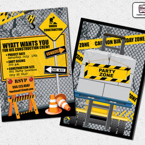 Construction birthday invitations, construction invitations, construction party, construction invites, construction party invitation - Thumbnail 3