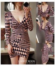 Lady v-neck low-cut long sleeve slim mini skirt dress 