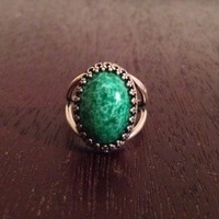 Green Jade Antique Sterling Silver Ring - Thumbnail 1