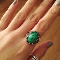 Green Jade Antique Sterling Silver Ring - Thumbnail 2