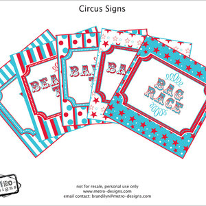 30qty Circus/Carnival Signs- Red and Teal Digital File