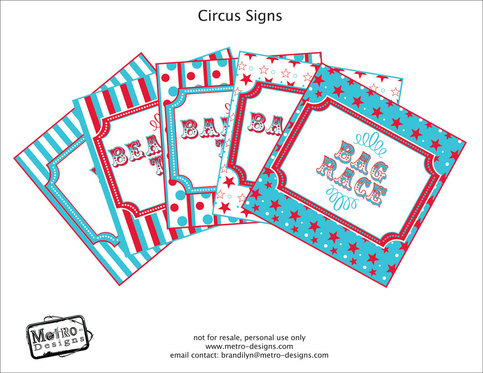 30qty Circus/Carnival Signs- Red and Teal Digital File