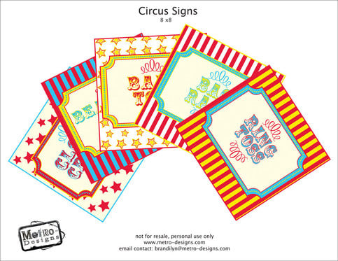 30qty Circus/Carnival Signs Red/Yellow/Cyan- Digital File