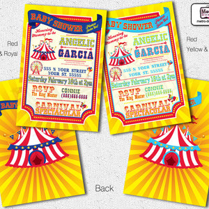 Baby Shower Carnival Invitations, Circus Invitations,Carnival Invitation, Circus Invitation, Carnival Invite, Circus Invite - Thumbnail 1