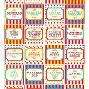 30qty Circus/Carnival Signs Red/Yellow/Cyan- Digital File