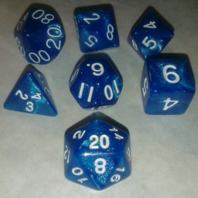 D&d rpg polyhedral dice set - blue sparkles