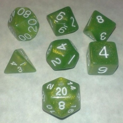 D&d rpg polyhedral dice set - green with sparkles