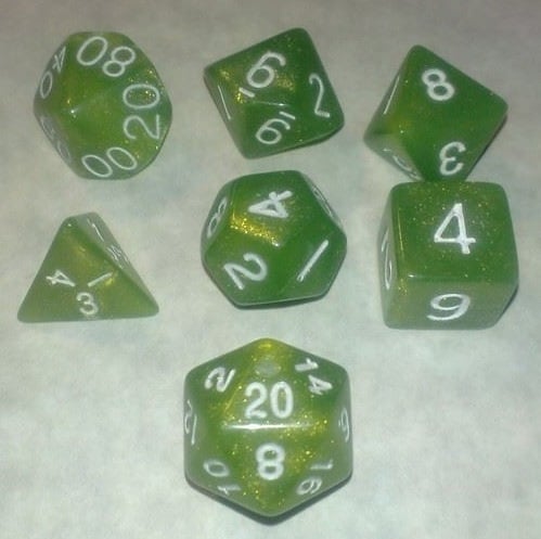 D&D RPG Polyhedral Dice Set - Green with Sparkles