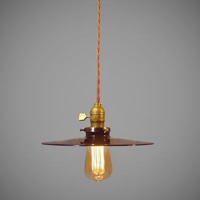 Industrial pendant lamp with enameled steel shade