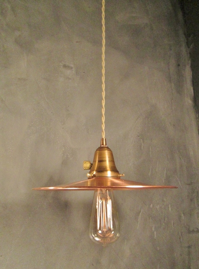 Industrial Pendant Light with Flat Copper Shade