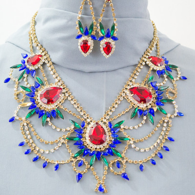 Statement red carpet rhinestone necklace