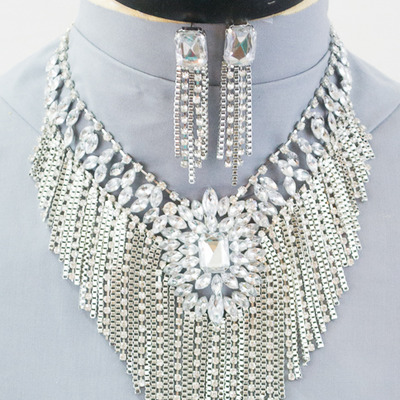 Fringe statement arcylic rhinestone necklace