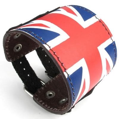Wide leather/rubber uk flag bangle cuff bracelet-fits 7.5" to 8.5"-unisex