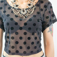 CROPPED FLOCKED POLKA DOT TEE - Thumbnail 1