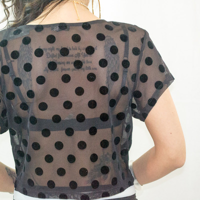 Cropped flocked polka dot tee