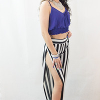 STRIPE BANDED TROUSERS WITH OPEN SIDES - Thumbnail 1