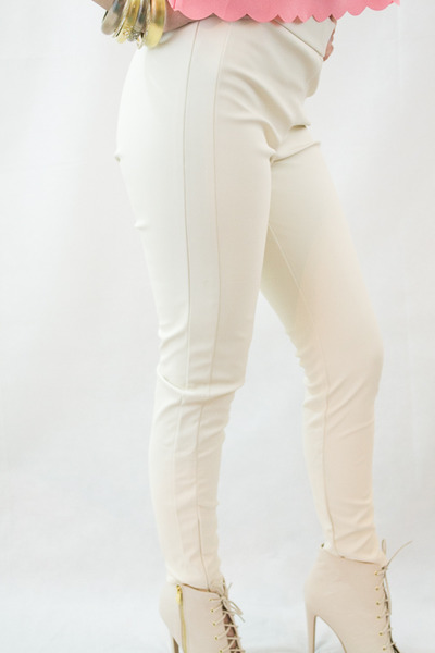 FAUX LEATHER ANKLE PANTS WITH SIDE ZIPPERS