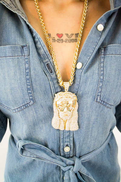 Gold chain with jesus medallion with crystals