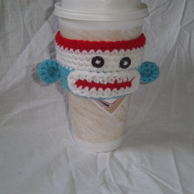 Sock monkey cup cozie