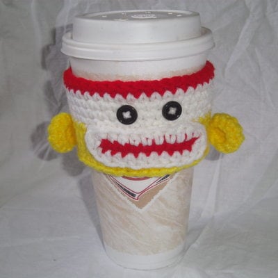 Sock monkey cup cozie