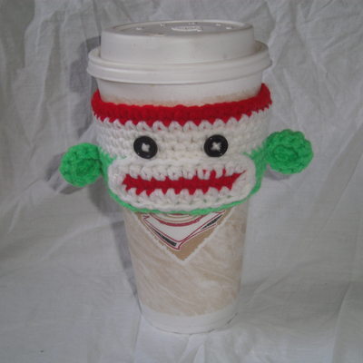 Sock monkey cup cozie
