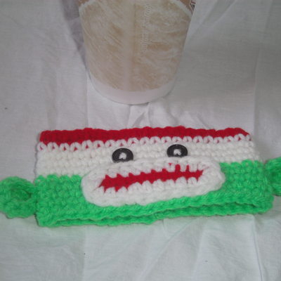 Sock monkey cup cozie