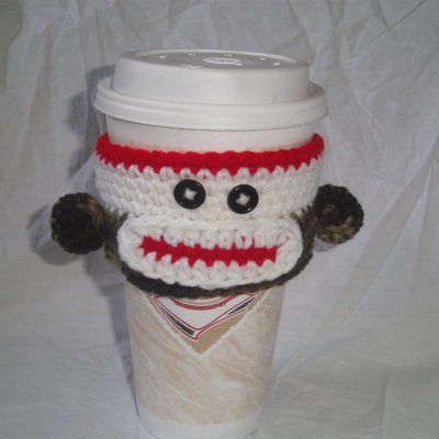 Sock monkey cup cozie