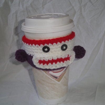 Sock monkey cup cozie