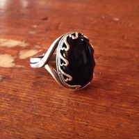 *SALE* Black Onyx Hearts Sterling Silver Ring  - Thumbnail 2