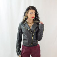 BLACK FAUX LEATHER JACKET WITH GOLD STUDS - Thumbnail 2