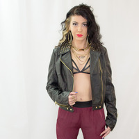 BLACK FAUX LEATHER JACKET WITH GOLD STUDS - Thumbnail 3