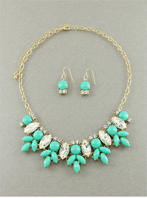 Mint Sparkles Necklace & Earring Set