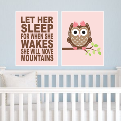 Set of two 11"x14" owl on branch poster prints / wall art