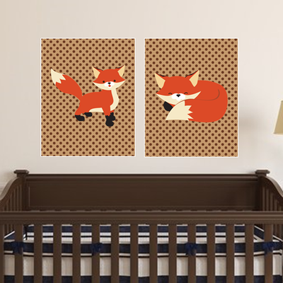 Set of two 11"x14" fox with polka dots poster prints / wall art - Thumbnail 1